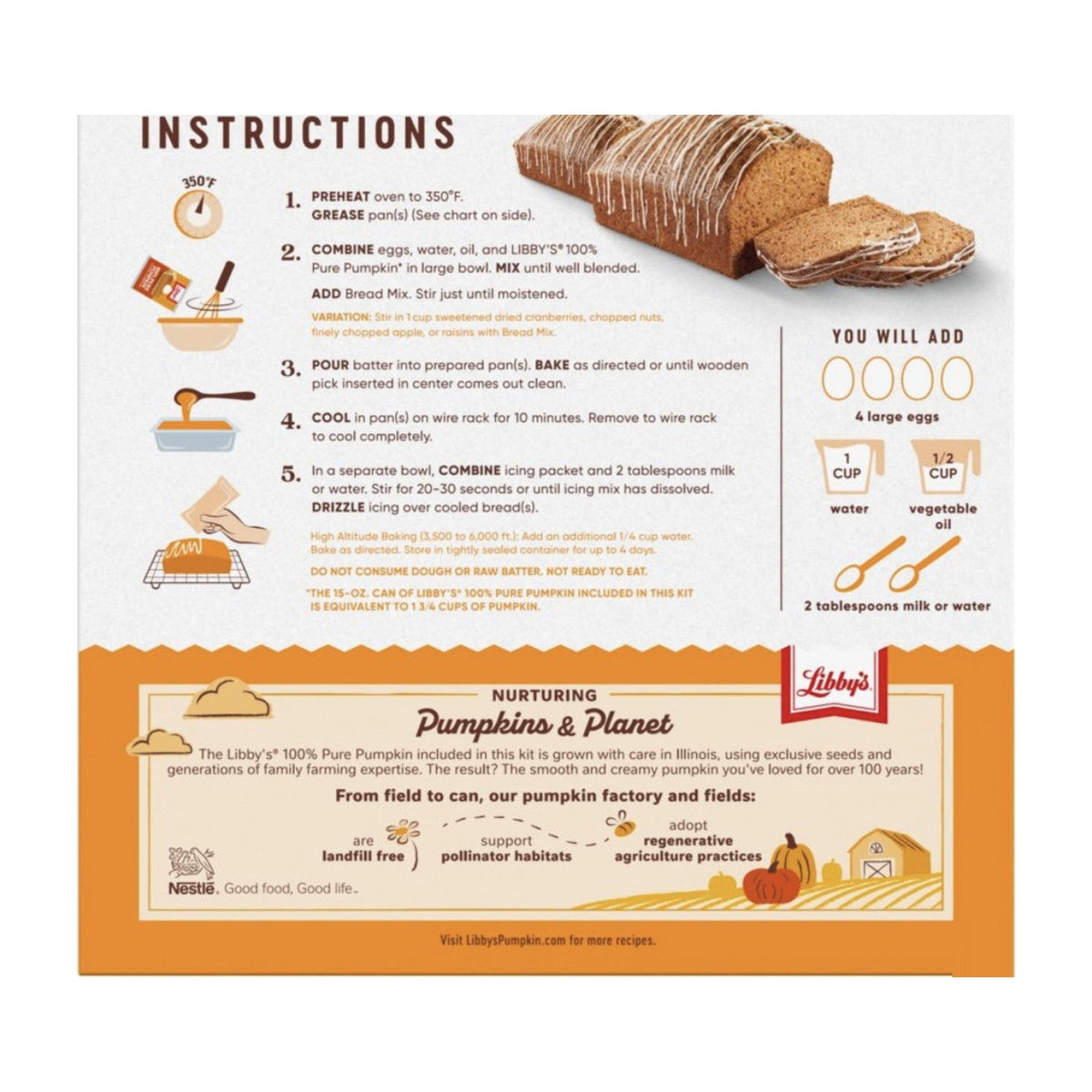 Libby's Pumpkin Bread baking instructions