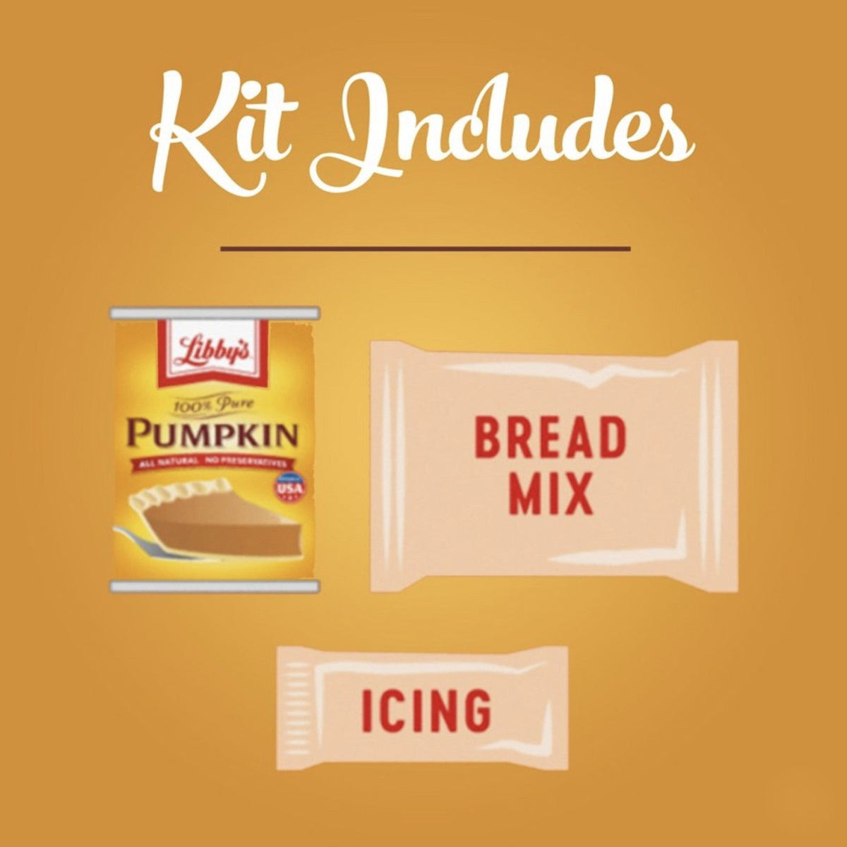 Kit includes pumpkin, bread mix and icing