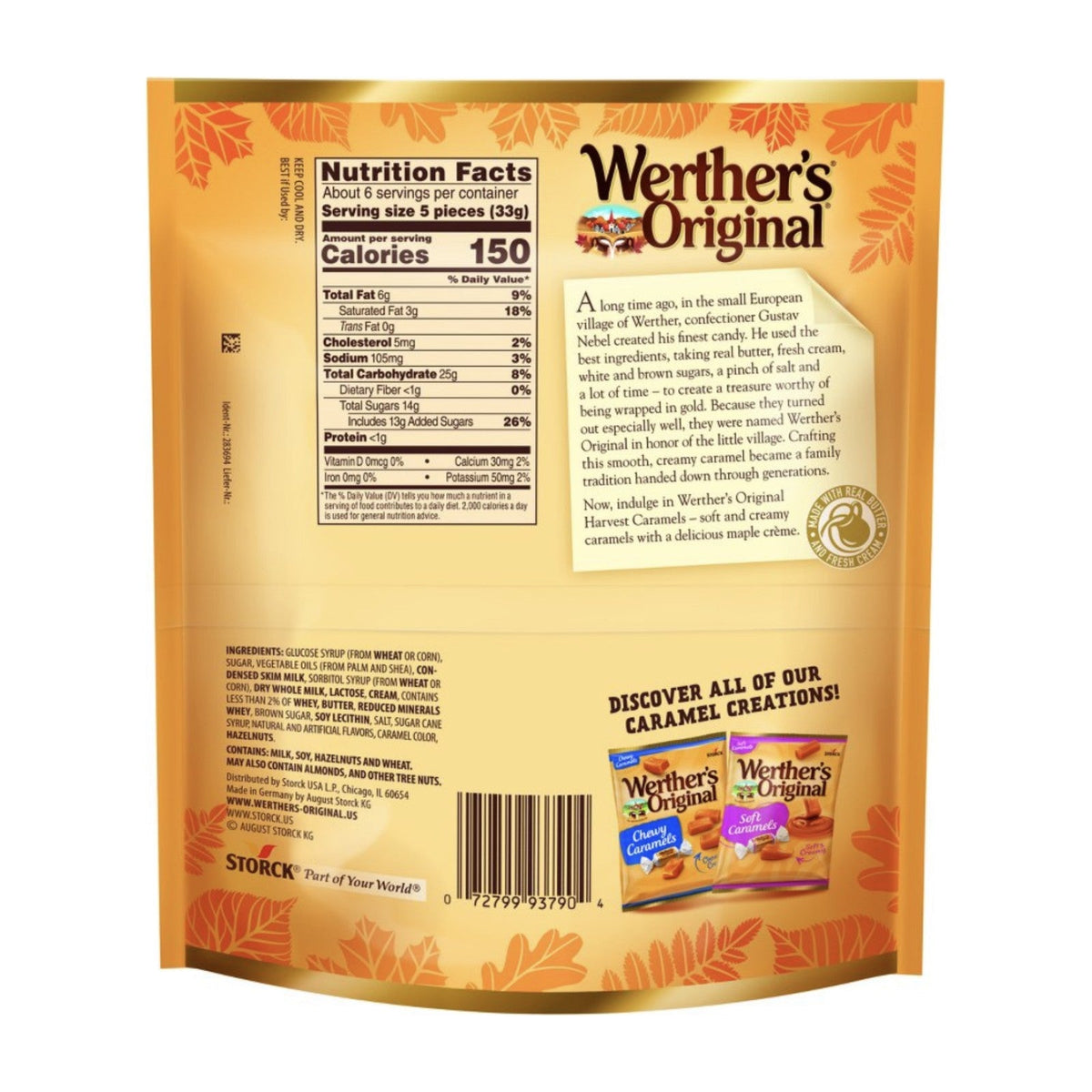 Werther's Maple Creme - back of bag with nutrition facts and ingredients